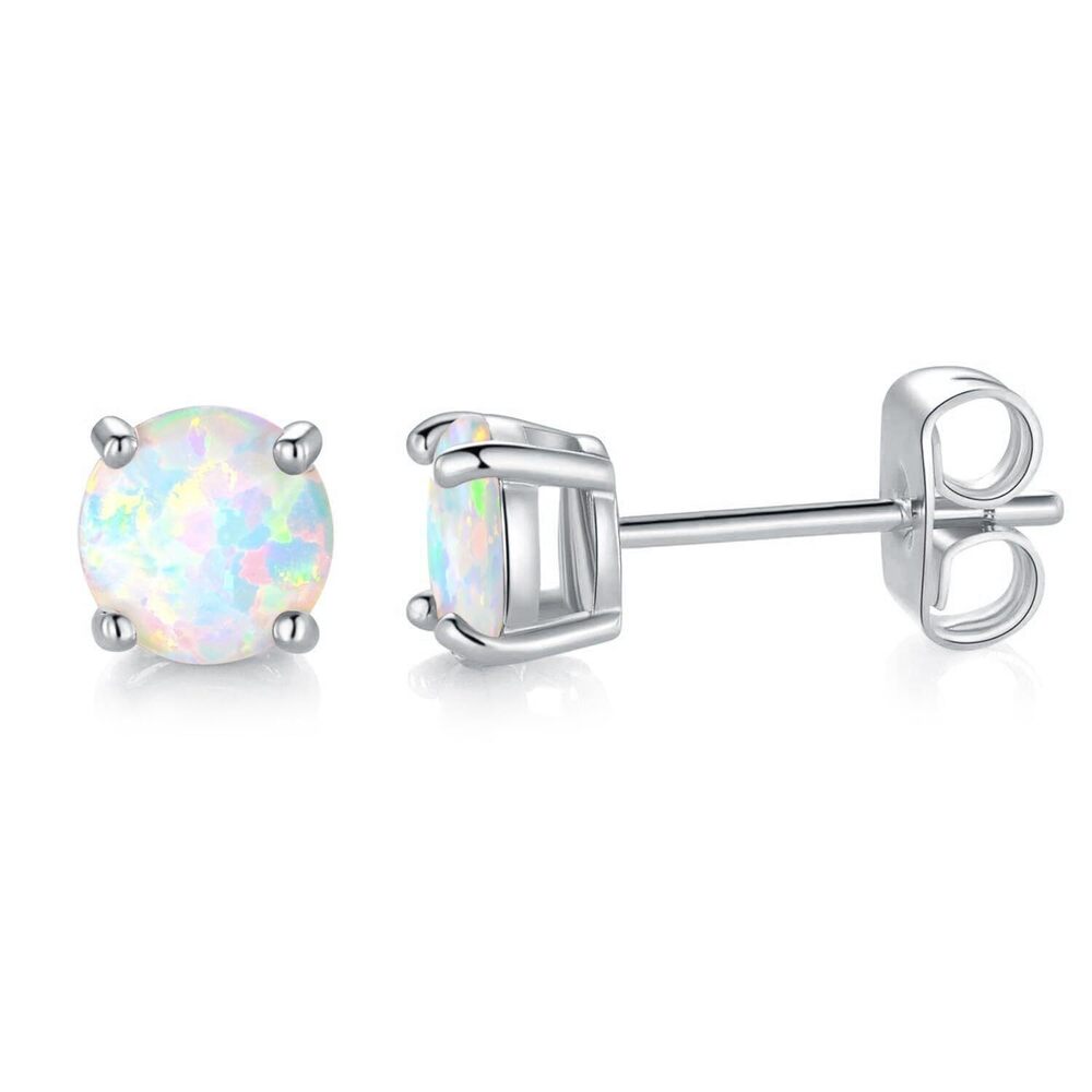 Round Opal Stud Earrings 18K Gold Plated for Women